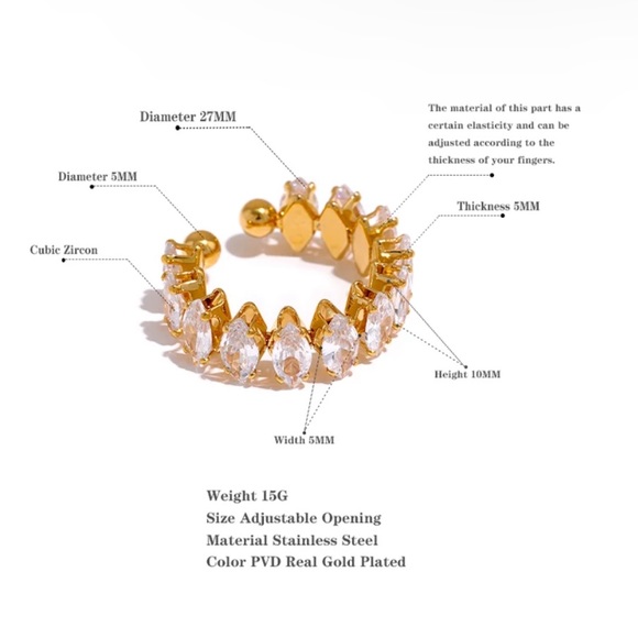 💛Gold plated CZ adjustable ring - Picture 3 of 6